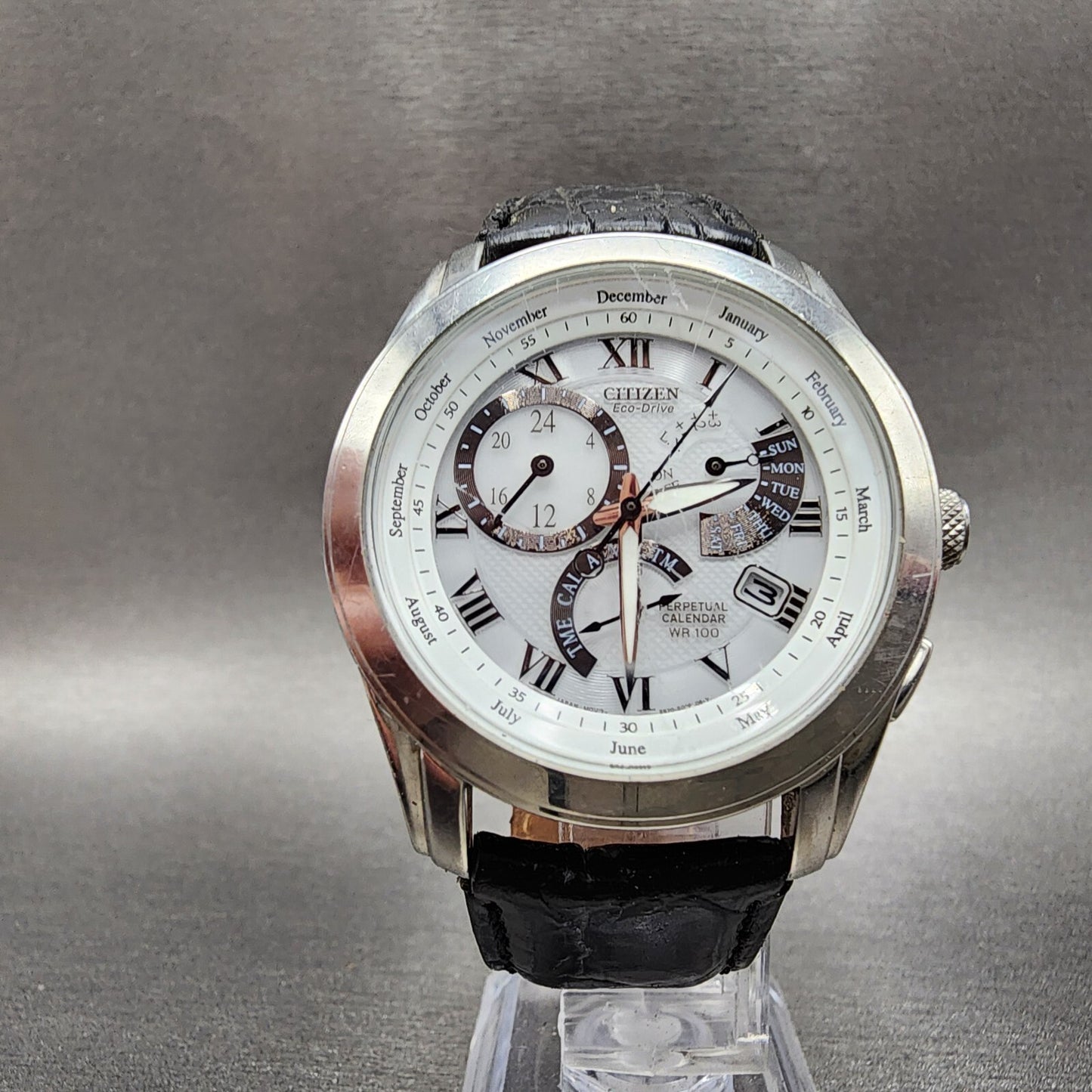 Citizen Eco-Drive Cal 8700 Watch Men 39mm White Dial Silver Perpetual Calendar
