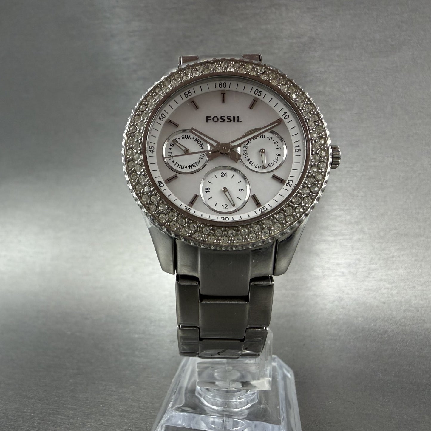 Fossil Stella Watch Women 38mm MOP Dial Steel Daydate ES2860 Round New battery5