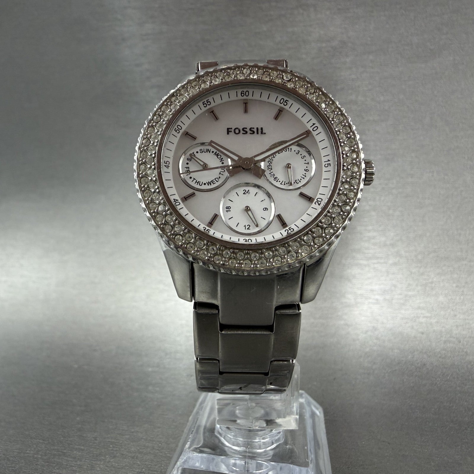 Fossil Stella Watch Women 38mm MOP Dial Steel Daydate ES2860 Round New battery5