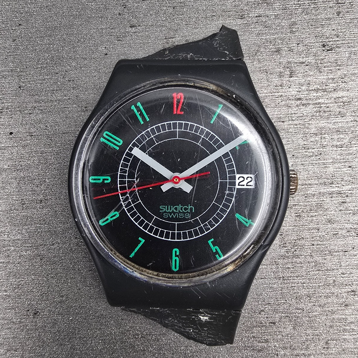 Swatch Ritz Watch Men 34mm Black Dial Black Tone Date Round GA400 New Battery0