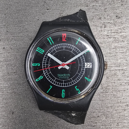 Swatch Ritz Watch Men 34mm Black Dial Black Tone Date Round GA400 New Battery0