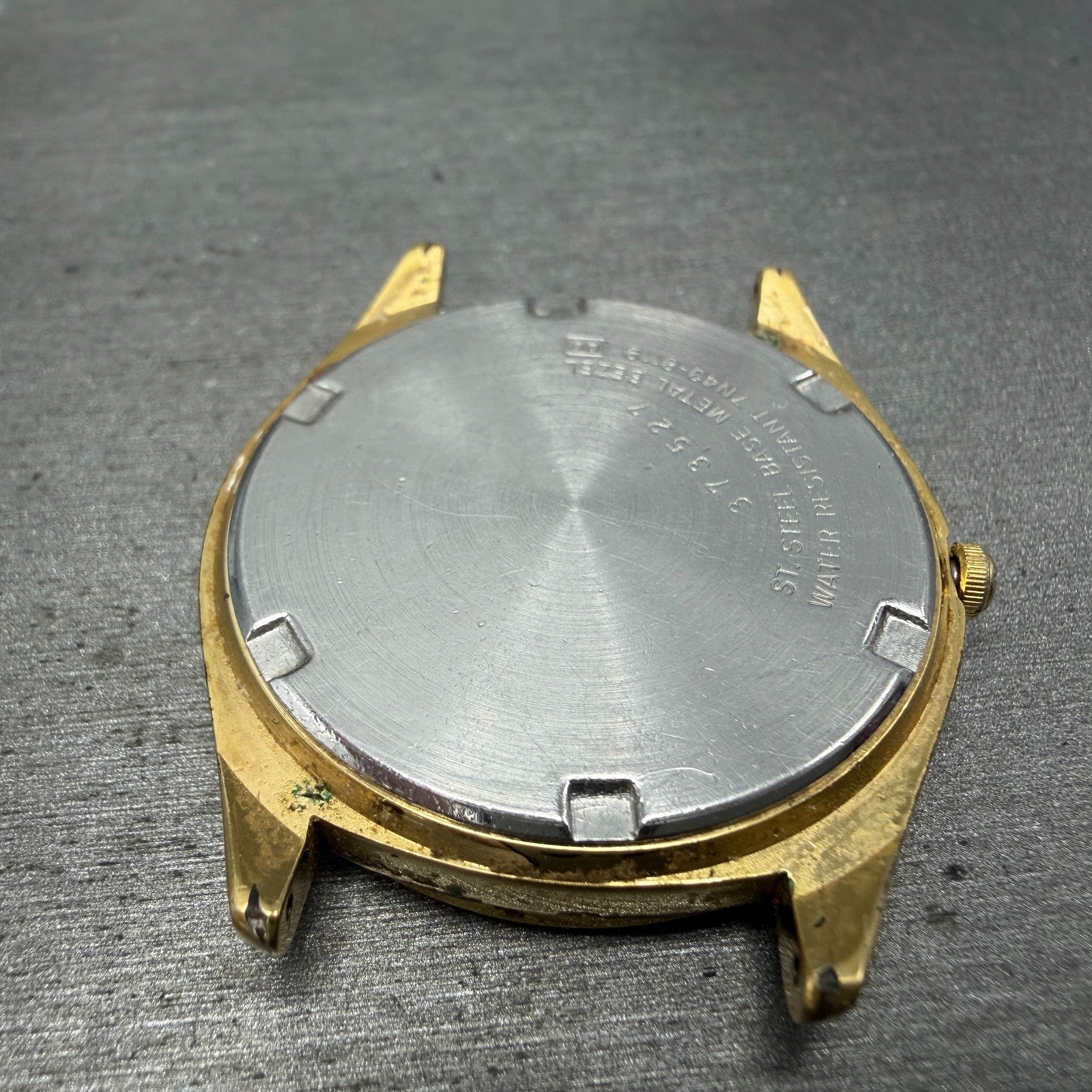Seiko SQ Watch Men 35mm Black Dial Gold Tone Daydate Round 7N43-8119 PARTS13