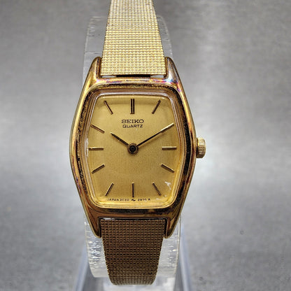 Seiko Watch Women 18mm Champagne Dial Gold Tone 2c206440 New Battery0