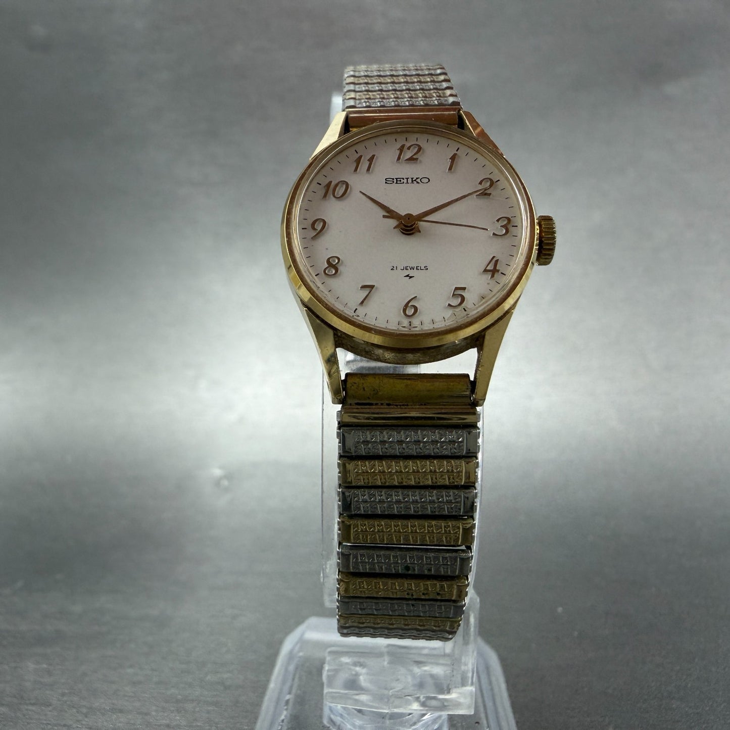 Seiko Watch Women 23mm White Dial Gold Plated Manual Wind 1104-0031 Runs GV65