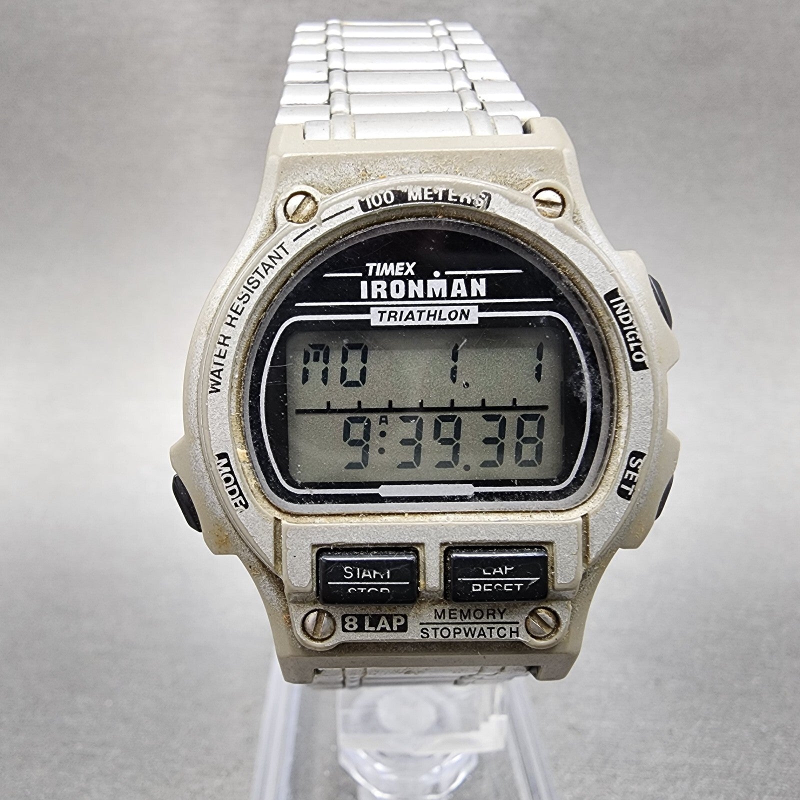 Timex Ironman Watch Women 32mm Digital Silver Tone Round New Battery VTG0
