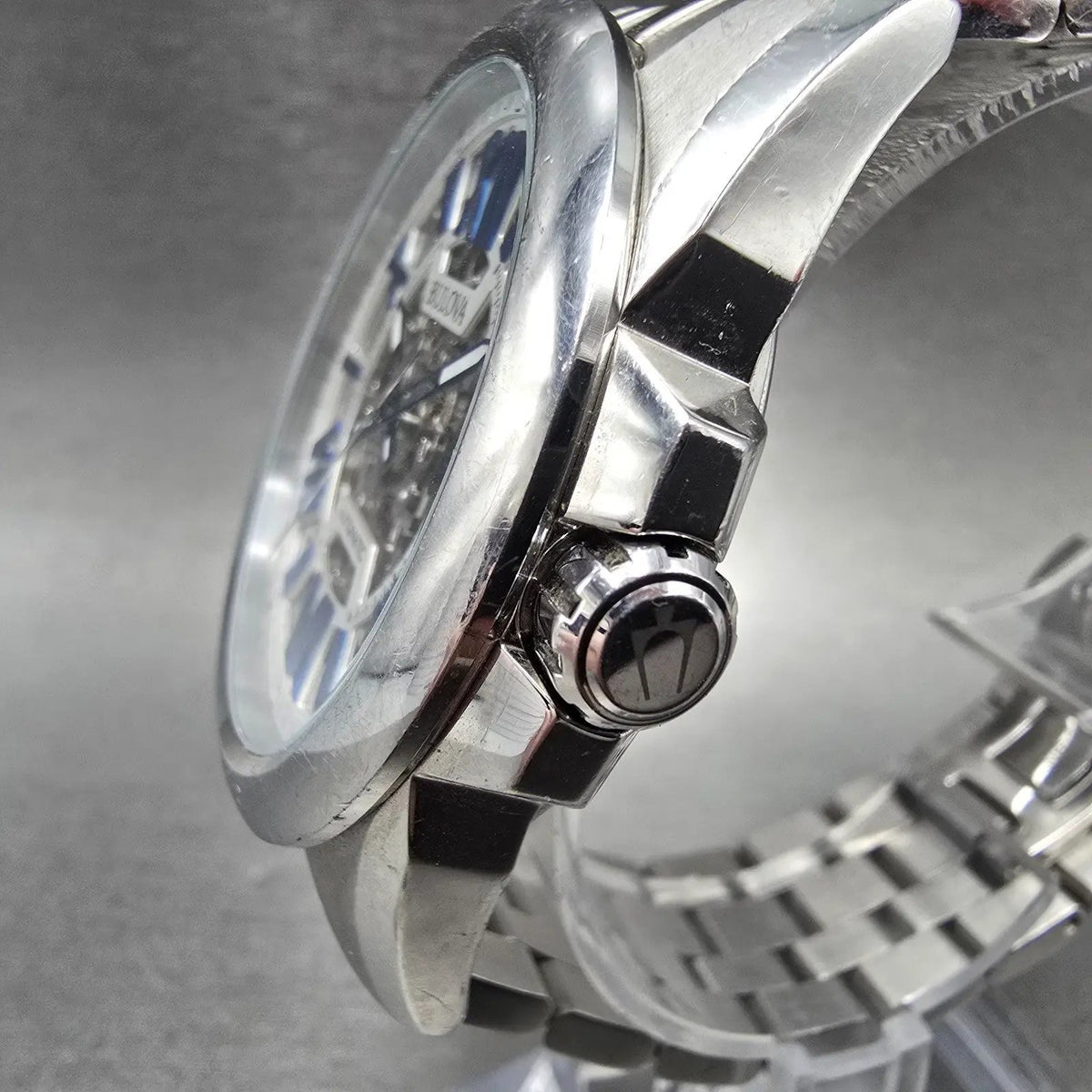 Bulova Sutton Skeleton Automatic Watch Men 43mm Silver Dial Steel 96A187 Works2