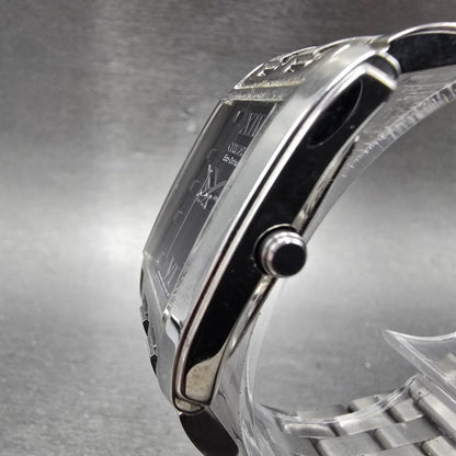 Citizen Eco-Drive Tank Watch Men 26mm Black Dial Silver Tone Date Rectangle Runs2