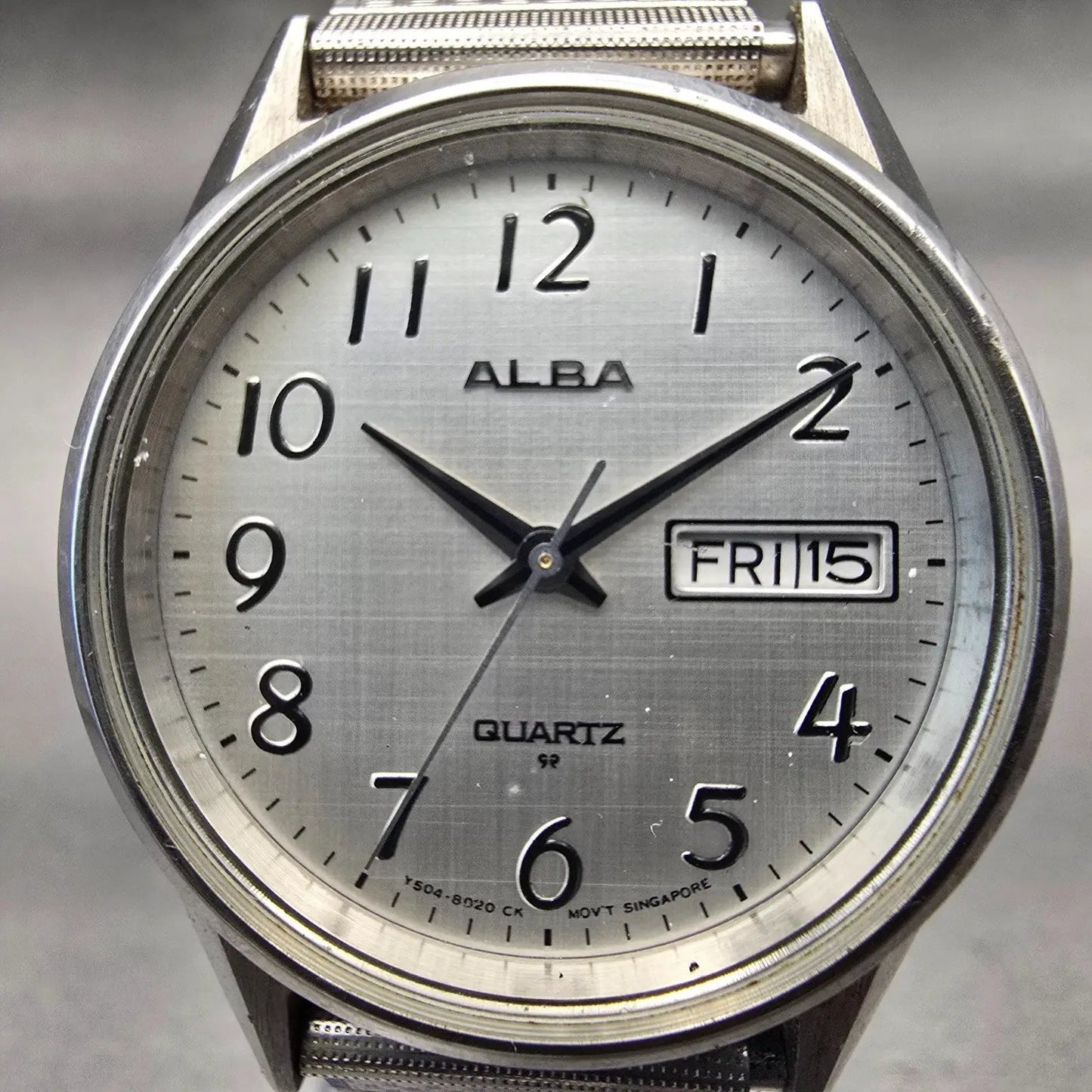 Seiko Alba Watch Men 35mm Silver Dial Silver Tone Daydate Y504-8010 New Battery1
