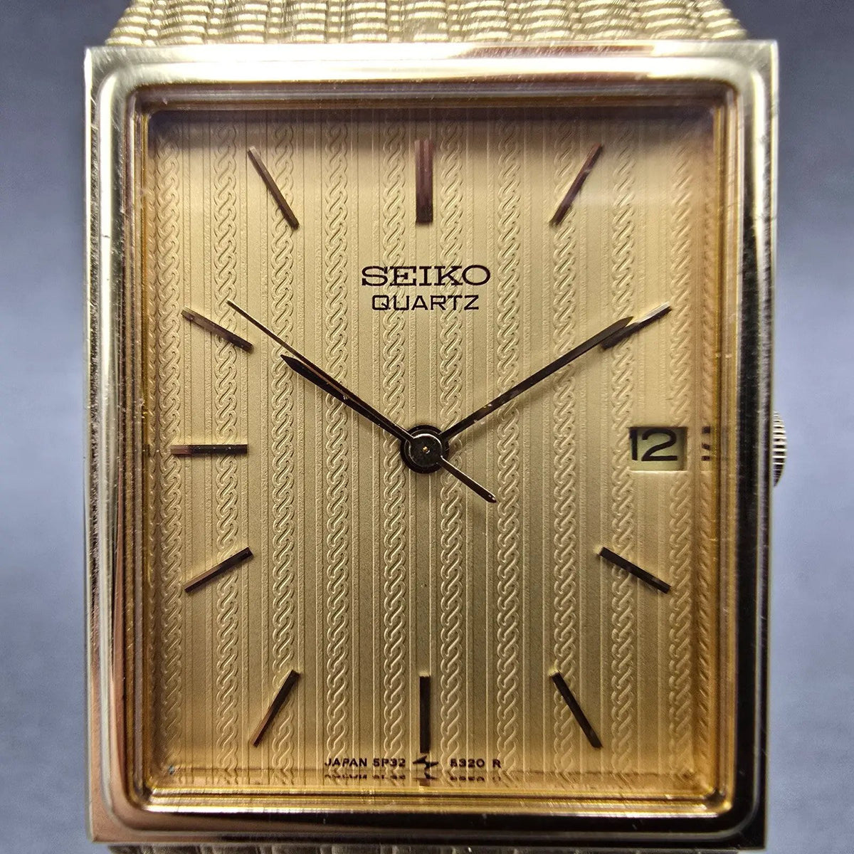 Seiko Tank Watch Men 24mm Gold Dial Gold Tone Date 5P32-5239 PARTS Vintage2