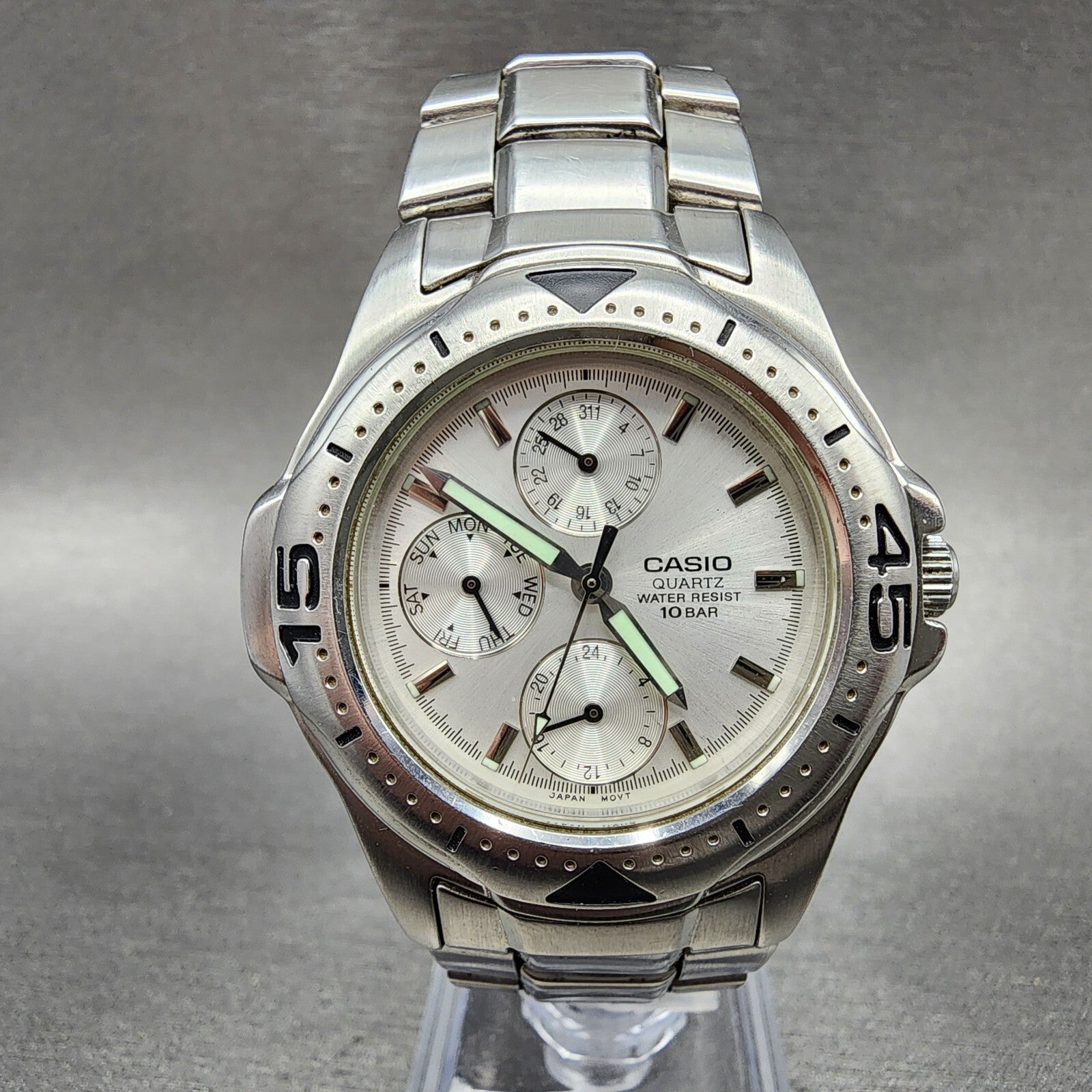 Casio MTD1046 Watch Men 38mm Silver Dial Steel Daydate Round READ!!!!! New Batt0