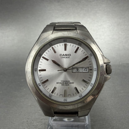 Casio Lineage Titanium Watch Men 38mm Silver Dial Daydate LIN-171J New Battery I0