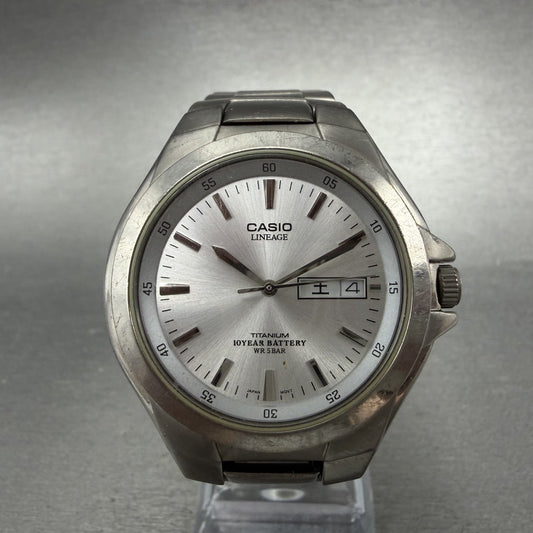 Casio Lineage Titanium Watch Men 38mm Silver Dial Daydate LIN-171J New Battery I0