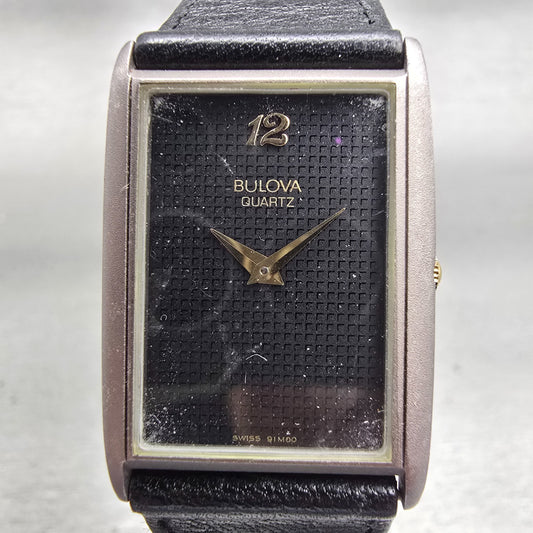 Bulova Watch Women 22mm Black Dial Silver Tone Rectangle 91M00 New Battery1