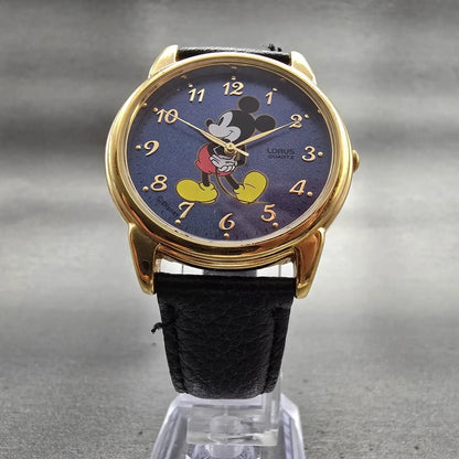 Seiko Lorus Mickey Mouse Watch Men 36mm Blue Dial Gold Tone V501-9A80 New Batt5