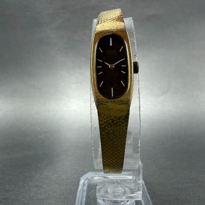 Seiko Tank Watch Women 13mm Brown Dial Gold Tone Oval 1320-5009 New Battery ABC5