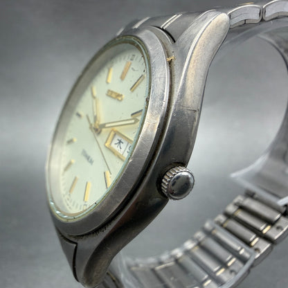 Seiko Watch Men 36mm Champagne Dial Two Tone Titanium Daydate 7N43-9100 New Bat32