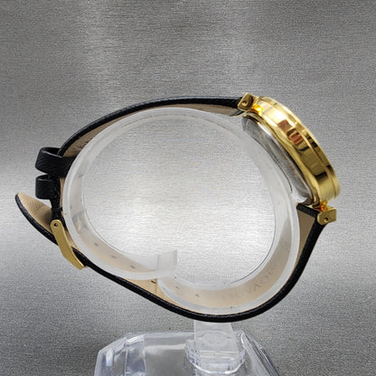 Movado Museum Classic Automatic Watch Women 32mm Black Dial Gold Date Leather