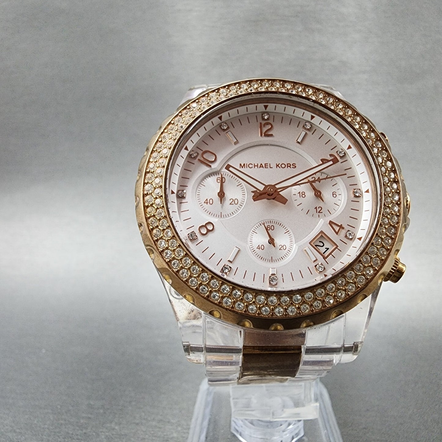 Michael Kors Madison Watch Women 42mm White Dial Two Tone Date Round New Battery5