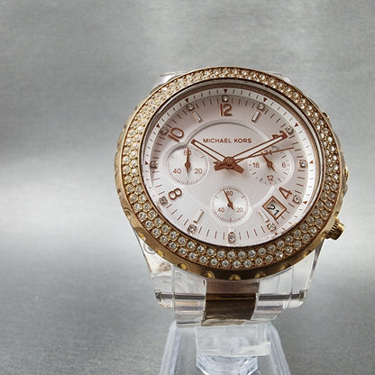 Michael Kors Madison Watch Women 42mm White Dial Two Tone Date Round New Battery5
