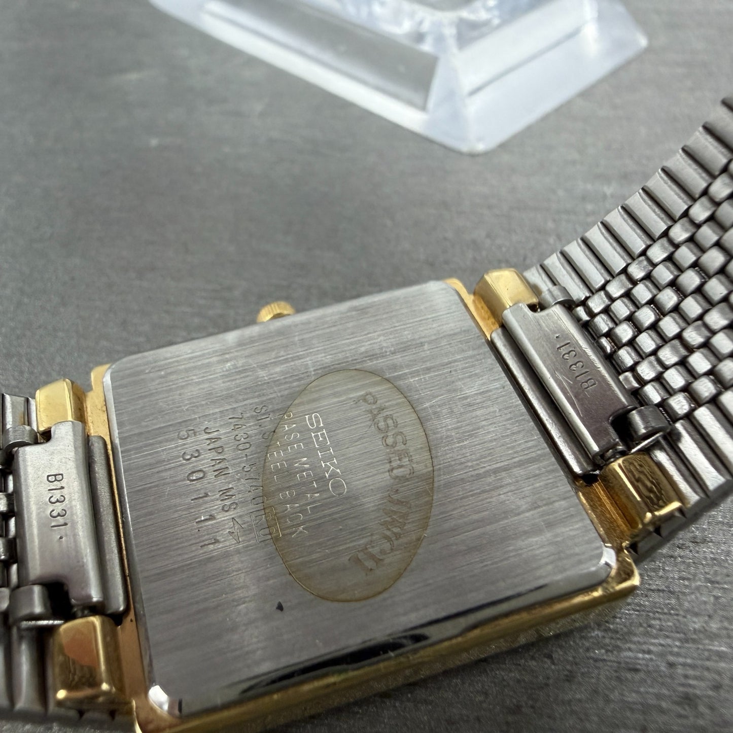 Seko Tank Watch Men 25mm Champagne Dial Two Tone Rectangle 7430-5740 New Battery9