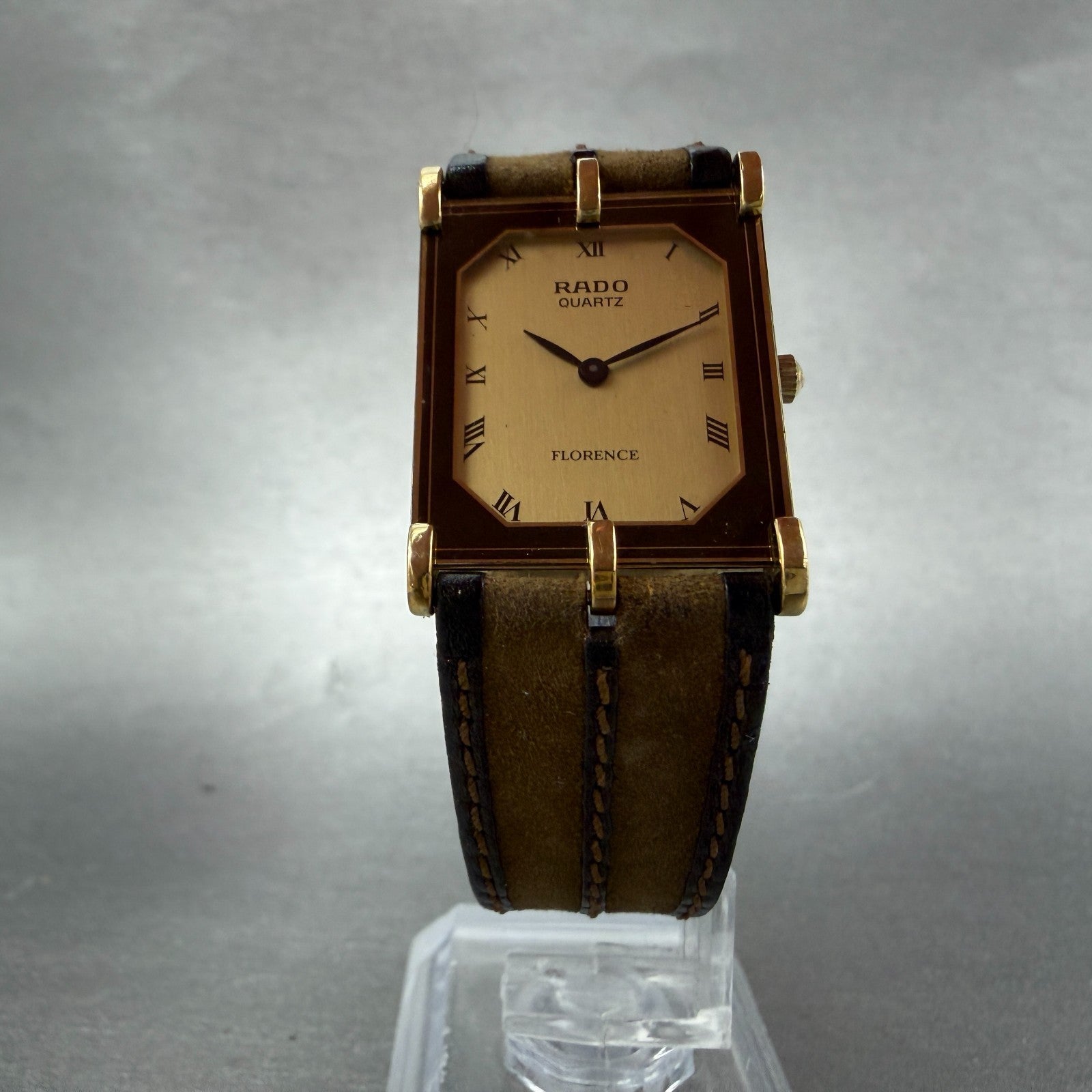 Rado Florence Tank Watch Women 22mm Gold Dial Gold Tone Rectangle New Battery4