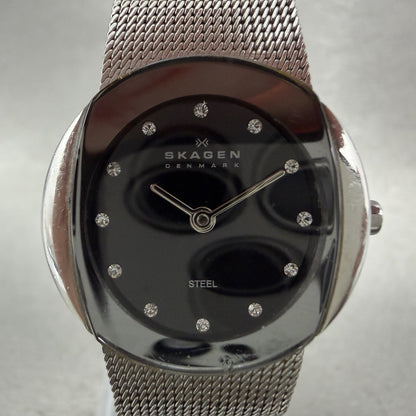 Skagen Watch Women 26mm Black Dial Silver Tone Oval Mesh Band 589SSSB New Batt1
