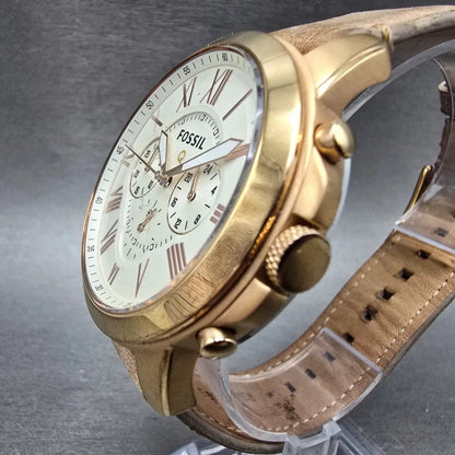 Fossil Q Chronograph Watch Men 44mm Cream Dial Rose Gold Tone Round New Battery2