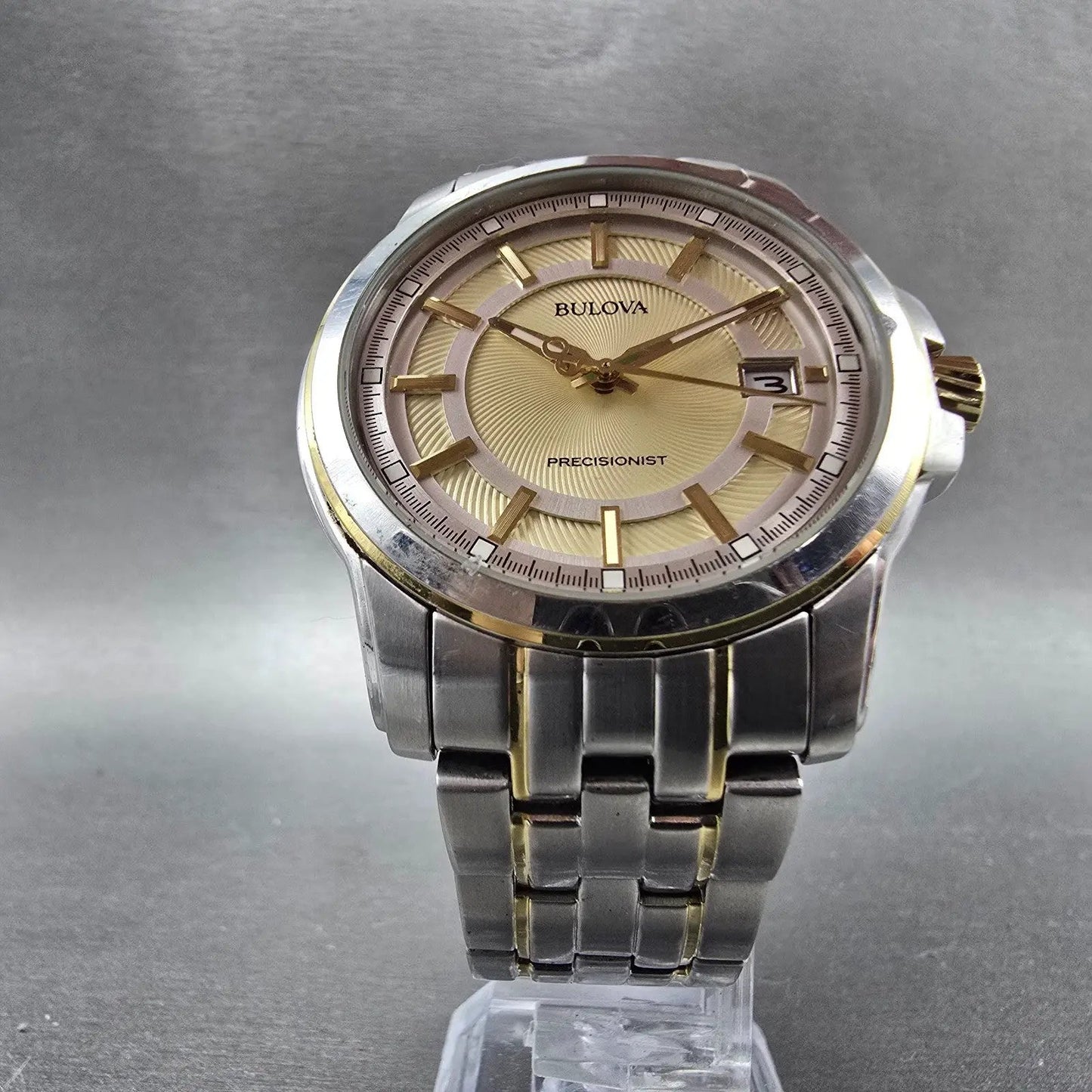 Bulova Precisionist Watch men 42mm Champagne Dial Two Tone Date 98B156 PARTS6