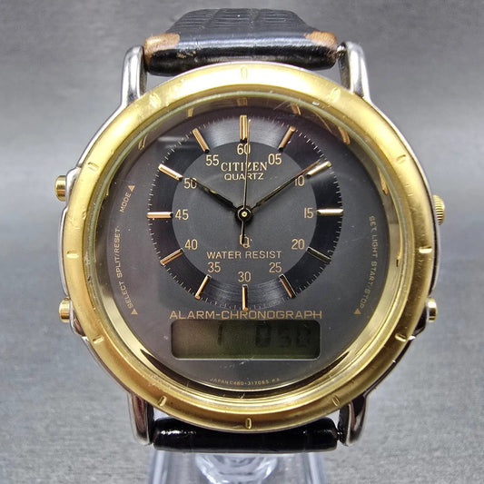 Citizen Analog Digital Watch Men 38mm Black Dial TwoTone Alarm Chronograph PARTS0