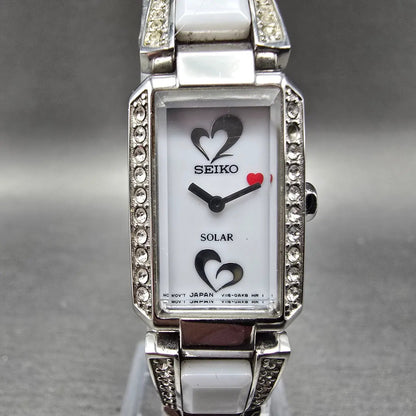 Seiko Tressia Watch Women 16mm White Dial Silver Crystal SUP185 Solar Works0