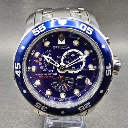 Invicta Pro Diver GMT Watch Men 48mm Blue Dial Steel Daydate Alarm 6087 NewBat2