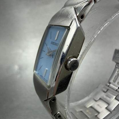 Seiko Tank Watch Women 16mm Blue Dial Silver Tone Rectangle 1N00-0CY0 NewBattery2
