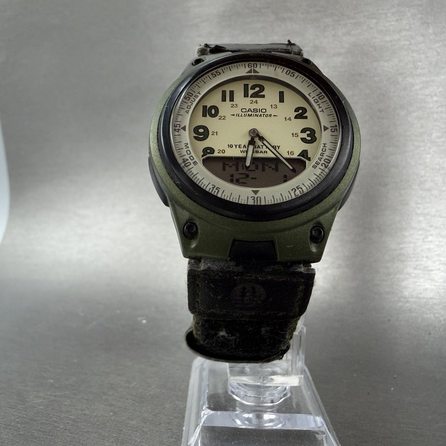 Casio Illuminator Watch Men 40mm Analog Digital Green Alarm Chrono AW-80 New Bat5