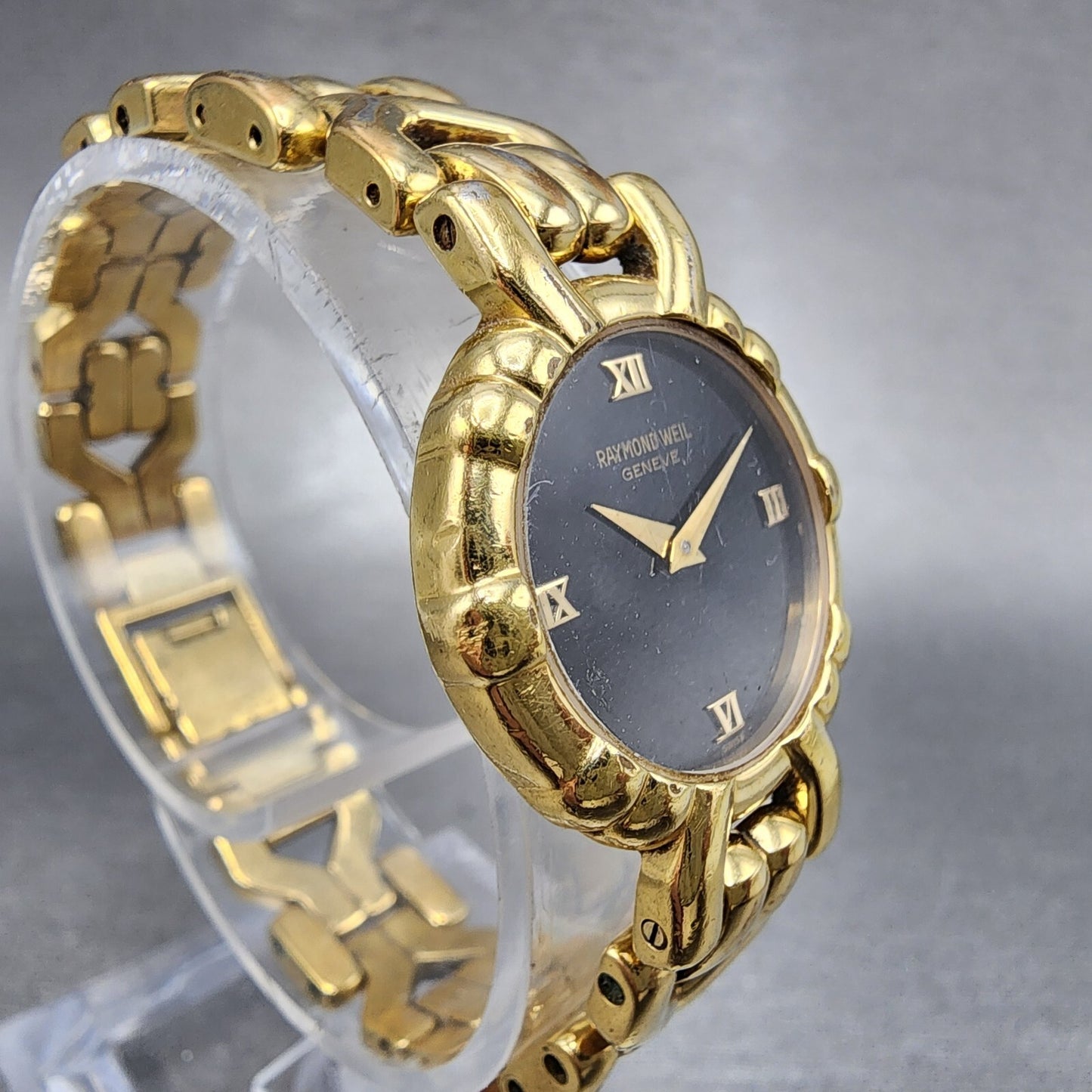 Raymond Weil Watch Women 24mm Black Dial Gold Plated Round 3747 New Battery3