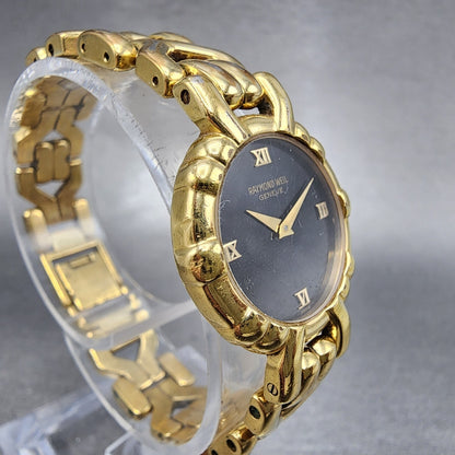 Raymond Weil Watch Women 24mm Black Dial Gold Plated Round 3747 New Battery3