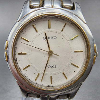 Seiko Dolce Watch Men 33mm Gray Dial Two Tone Round 8J41-6140 PARTS