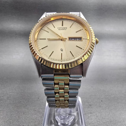 Citizen CQ Watch Men 35mm Champagne Dial Two Tone Daydate 6100-R00405 New Batt5