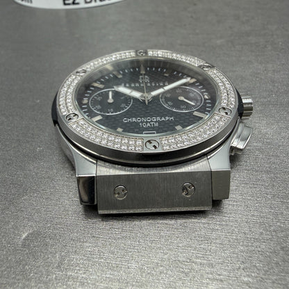 Frank Rosha Chronograph Watch Men 45mm Black Dial Steel Date Gem Bezel New batt2