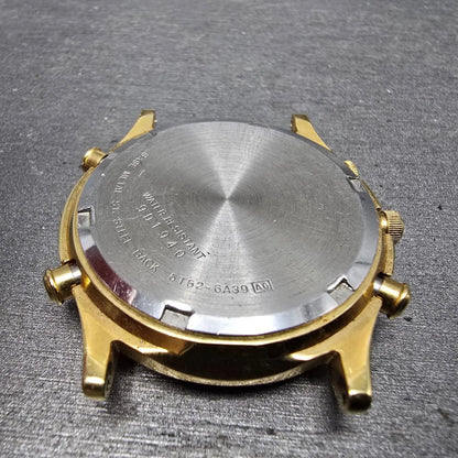 Seiko World Time Watch Men 37mm Black Dial Gold Tone Alarm Date 5T52-6A39 PARTS711