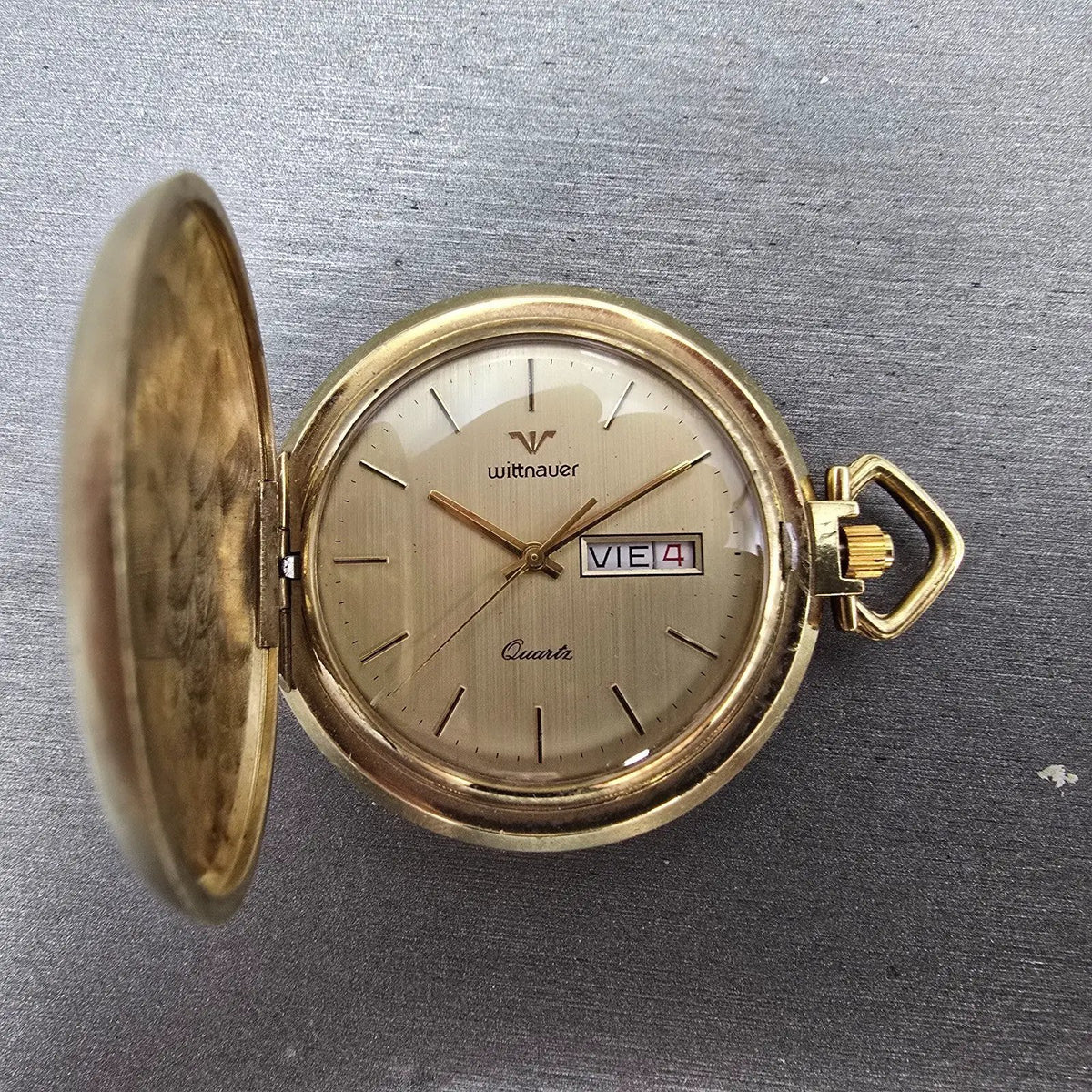 Wittnauer Pocket Watch Men 43mm Champagne Dial Gold Daydate SILHOUETTE New Batt0