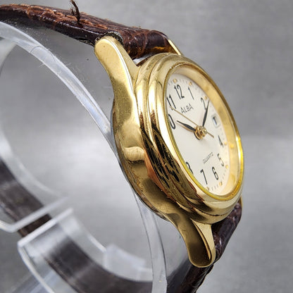 Seiko Alba Watch Women 23mm White Dial Gold Tone Date V782X104 New Battery3
