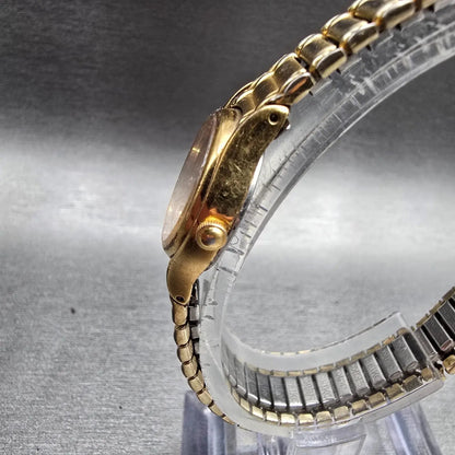 Seiko Watch Women 20mm Gold Dial Gold Tone Round 1N01-0E19 New Battery VTG JP232
