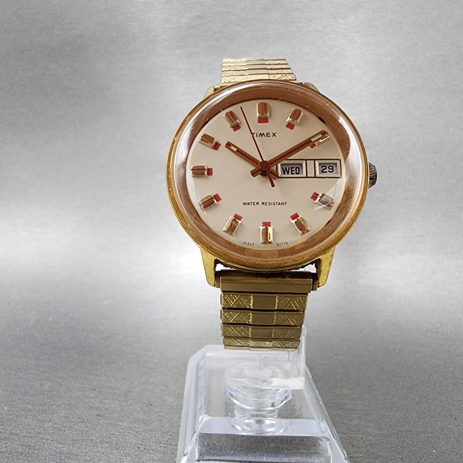 Timex Marlin Watch Men 35mm Cream Dial Gold Tone Daydate Manual Wind Runs VTG5