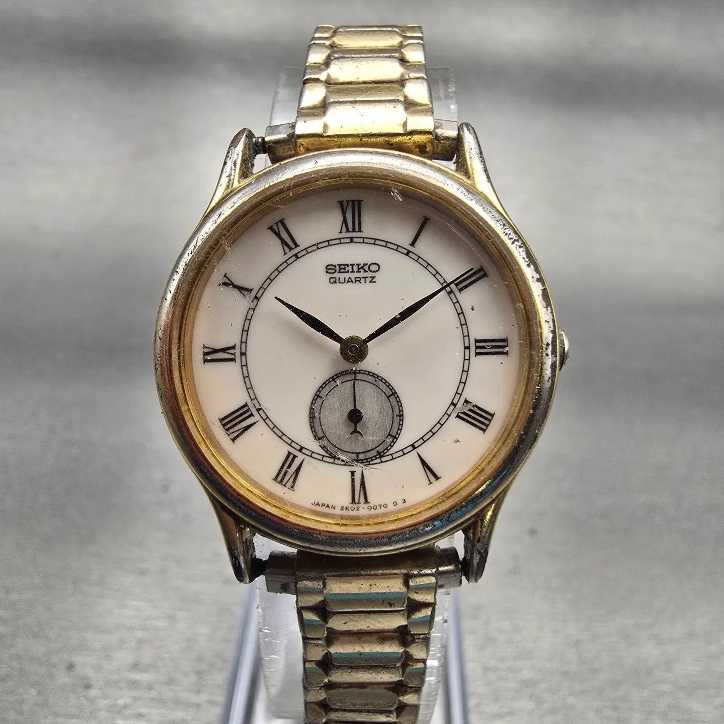 Seiko Watch Women 26mm White Dial Gold Tone Round 2K02-0039 New Battery Vintage0