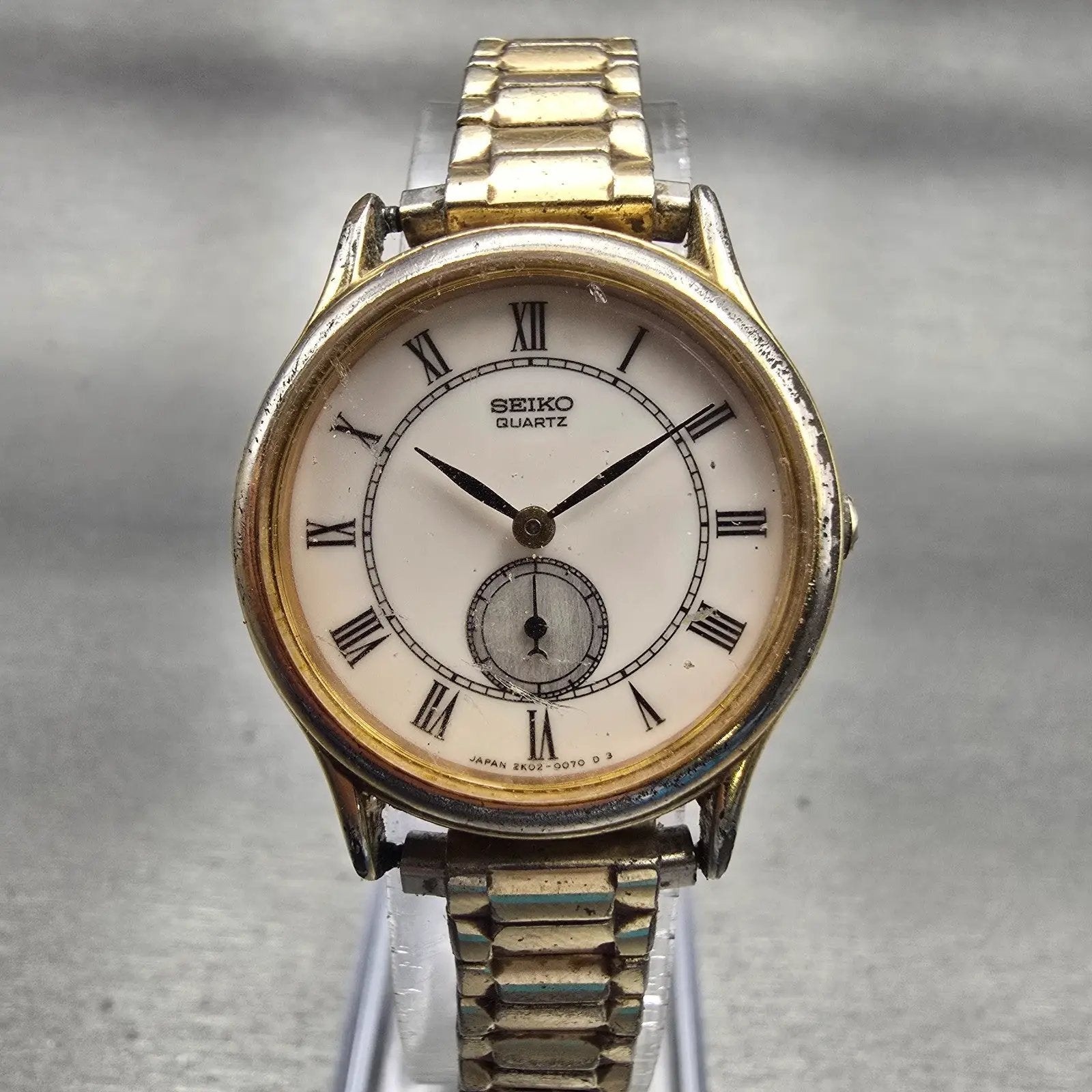 Seiko Watch Women 26mm White Dial Gold Tone Round 2K02-0039 New Battery Vintage0