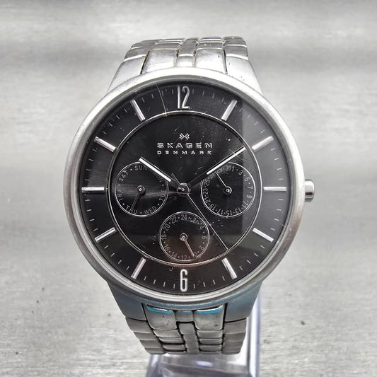 Skagen Denmark Watch Men 38mm Gray Dial Silver Tone Daydate 331XLSXM New Batt LP0