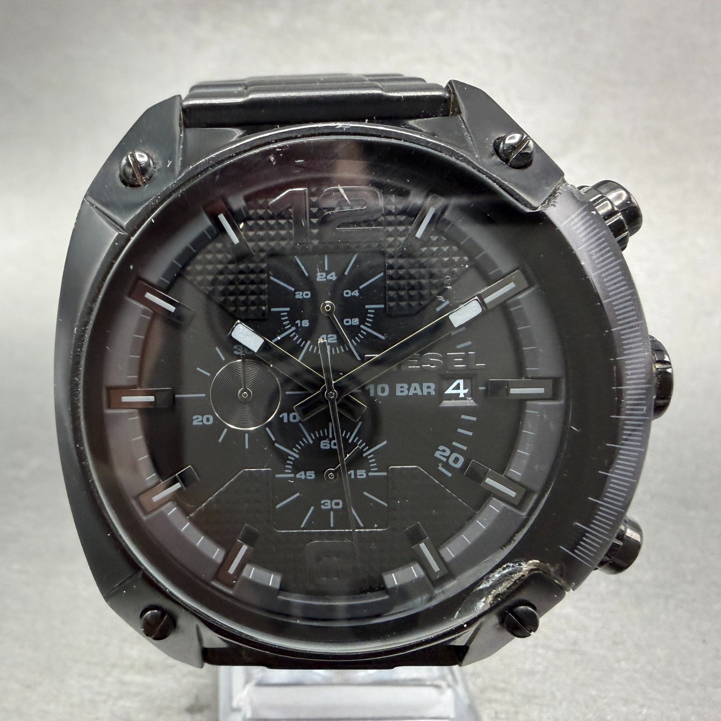 Diesel Overflow Chrono Watch Men 49mm Black Dial Black Date DZ4223 New Battery1