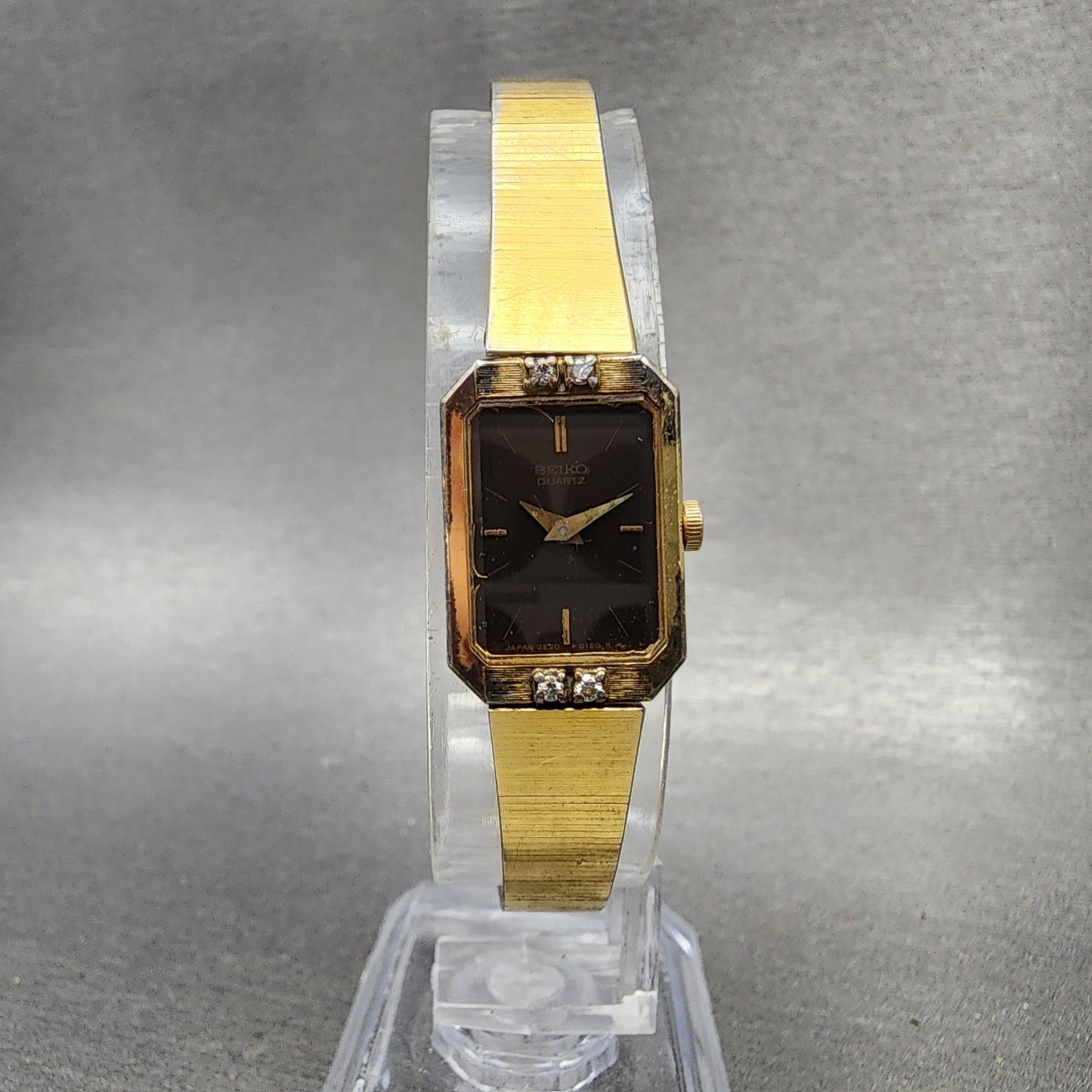 Seiko Tank Watch Women 14mm Brown Dial Gold Tone Rectangle 2e205099 New Battery5