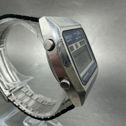 Seiko Digital Watch Men 34mm LCD Chronograph Steel Rectangle A129-5000 New batt3