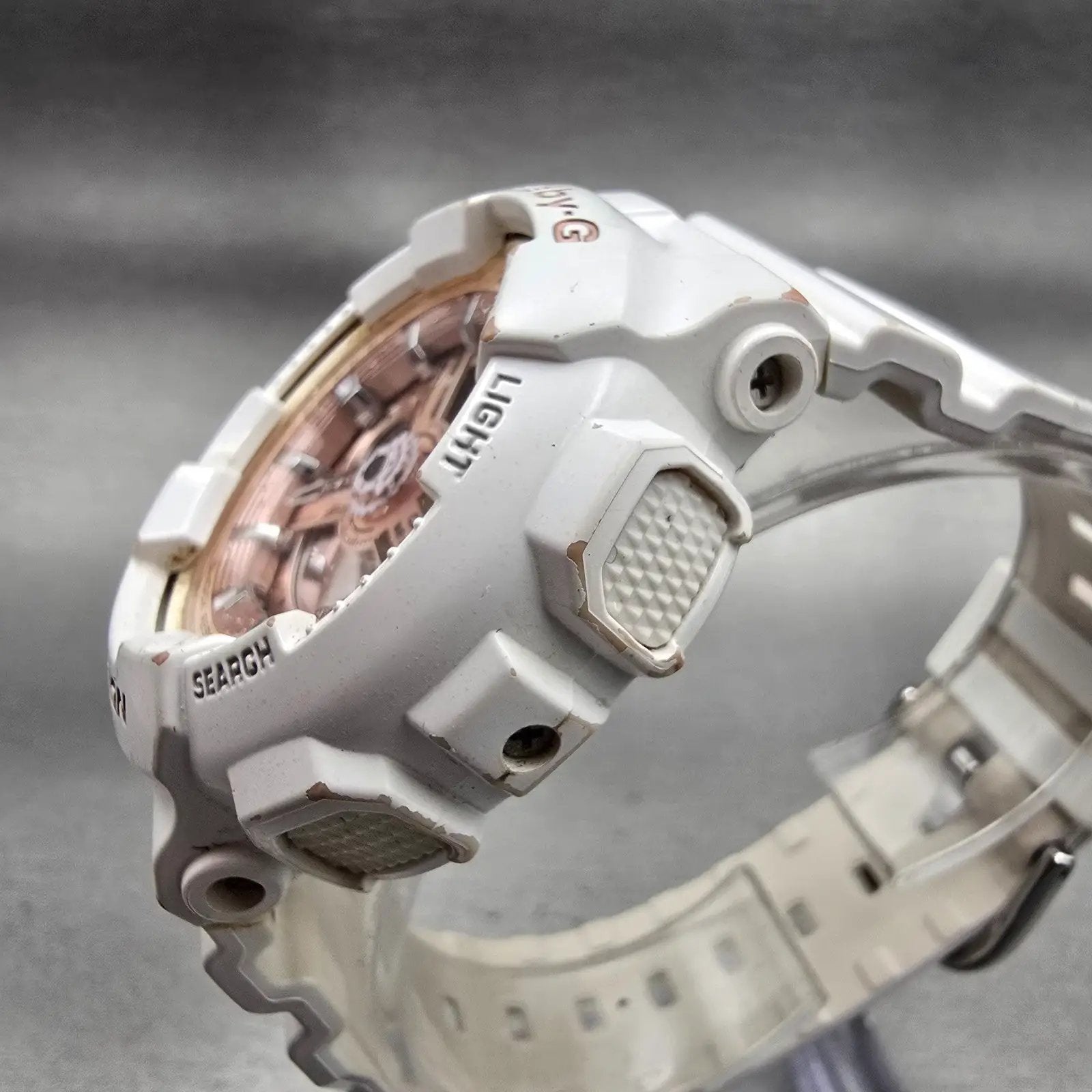 Casio Baby-G BA-100 Watch Women 42mm Rose Gold Dial White Chrono Alarm New Batt4